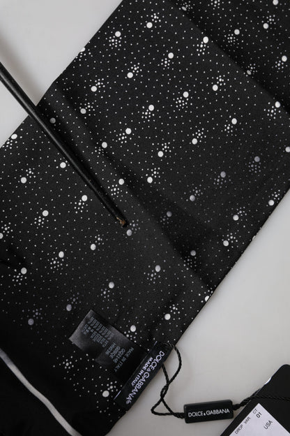 Black White Silk Dotted Print Foulard 140cm X 15cm Scarf