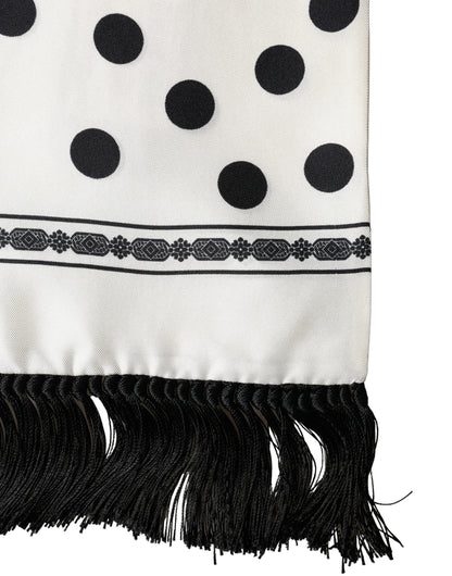 White Black Polka Dot Neck Wrap Foulard 165.5cmx32cm Scarf
