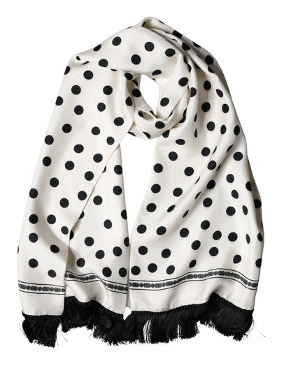 White Black Polka Dot Neck Wrap Foulard 165.5cmx32cm Scarf