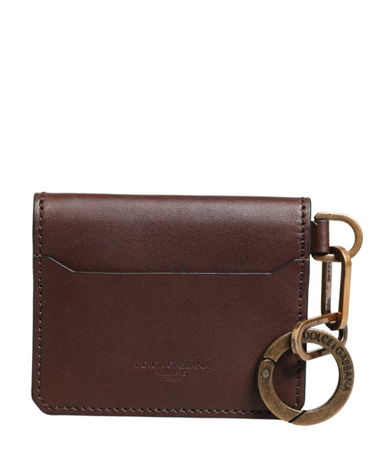 Brown Leather Logo Embossed Key Chain Card Holder Wallet