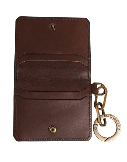 Brown Leather Logo Embossed Key Chain Card Holder Wallet