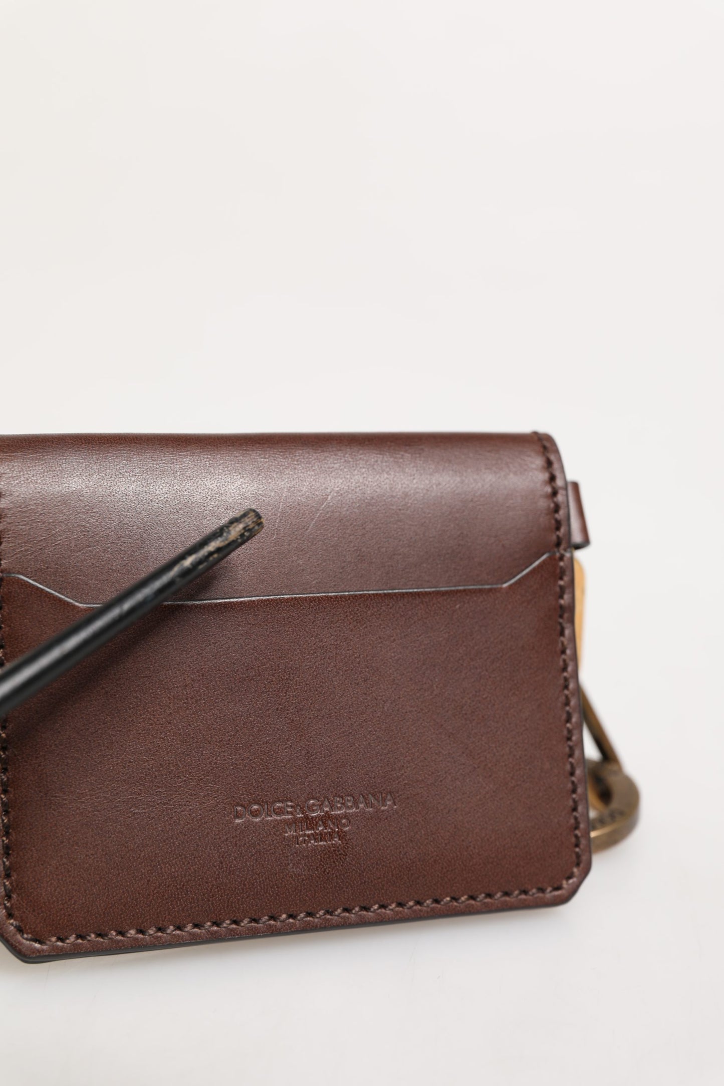 Brown Leather Logo Embossed Key Chain Card Holder Wallet