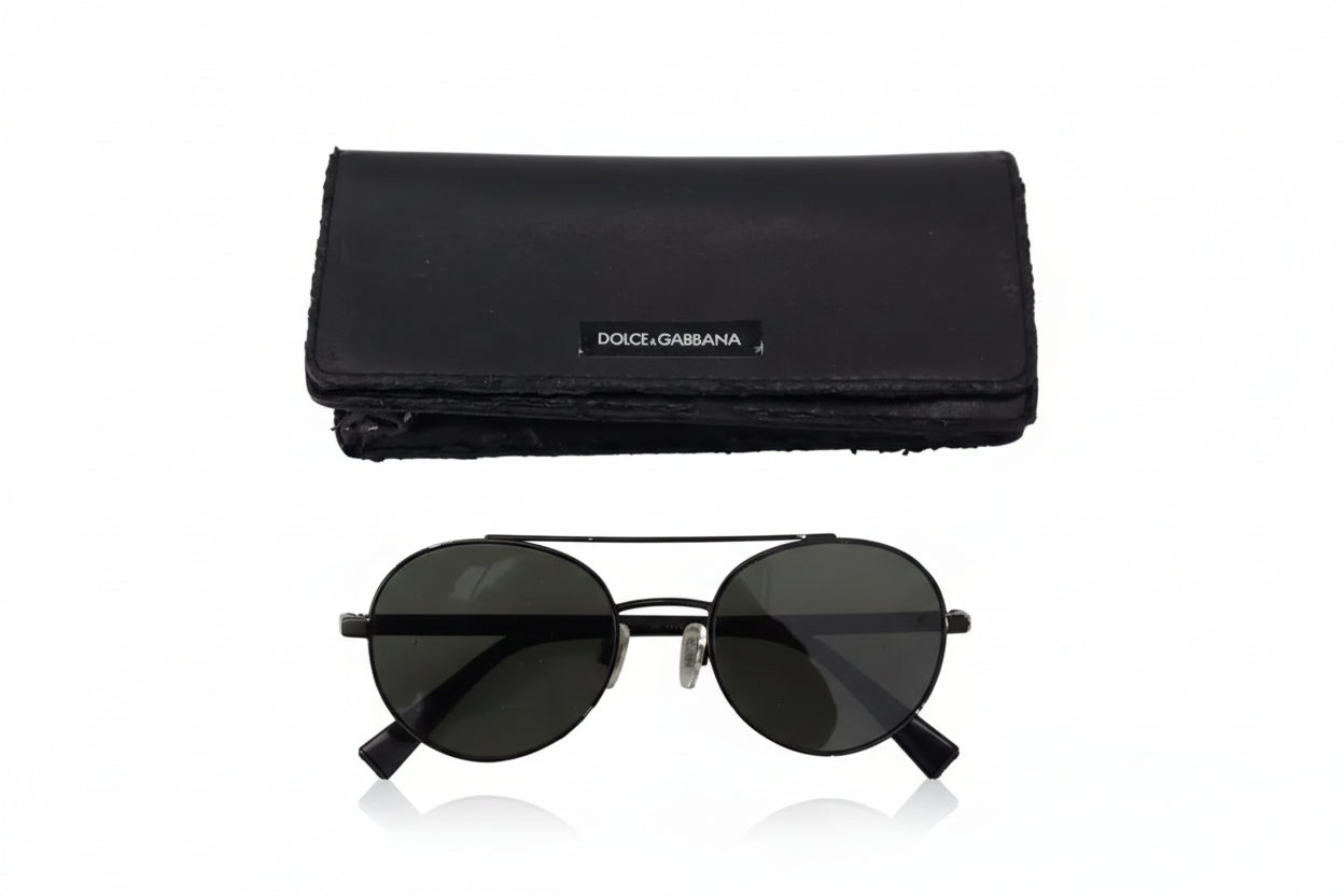 Matte Black Steel Frame Green Lens DG2245 Sunglasses