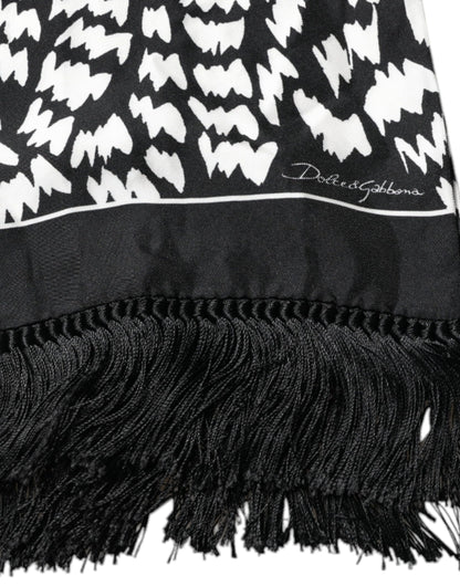Black White Patterned Fringes Shawl Scarf