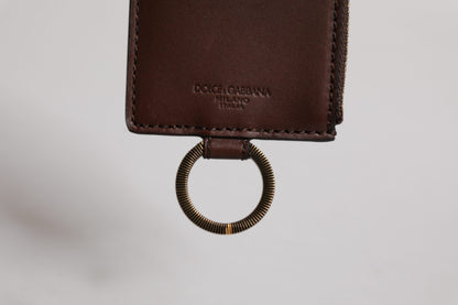 Brown Calf Leather Lanyard Logo Card Holder Wallet