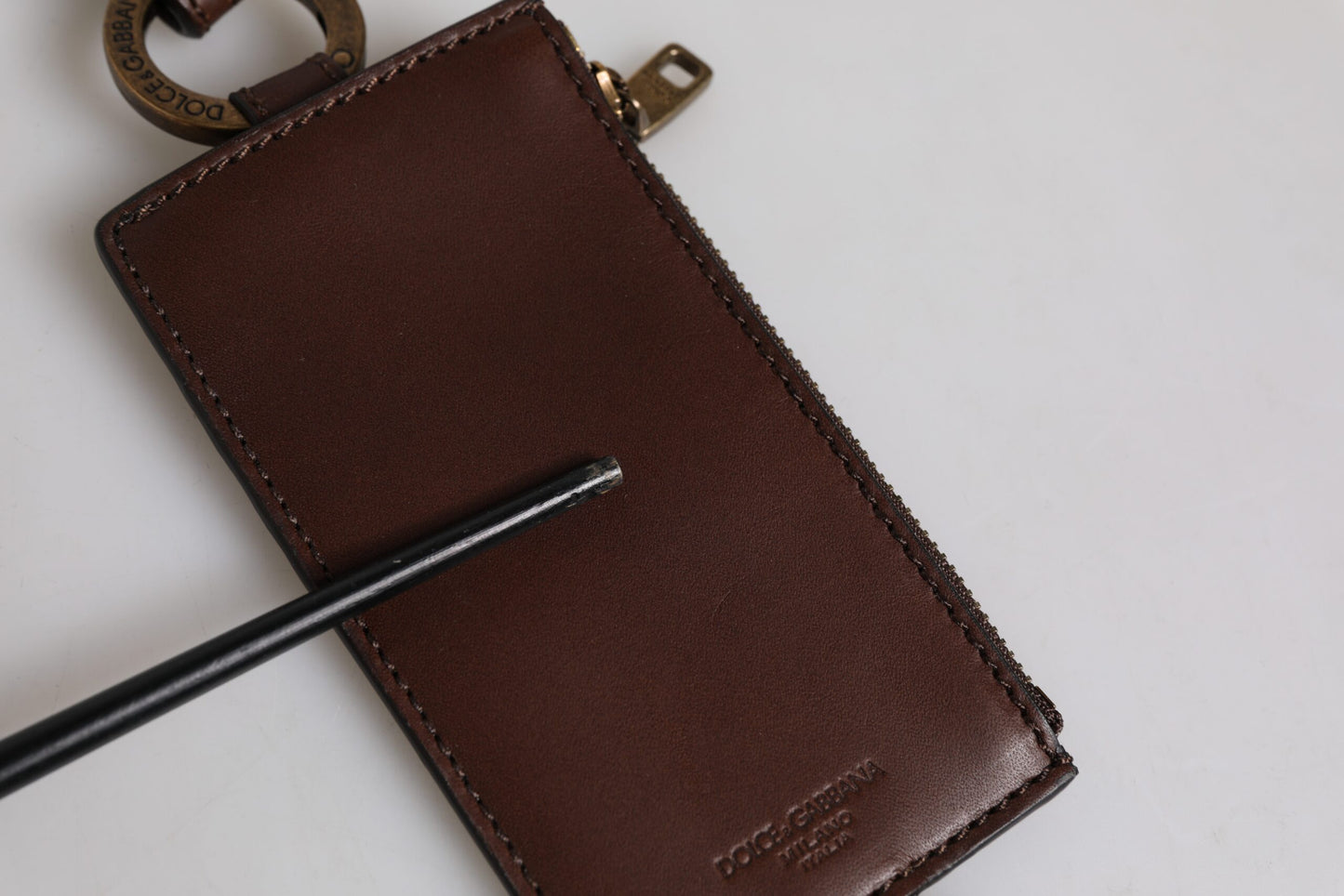 Brown Calf Leather Lanyard Logo Card Holder Wallet