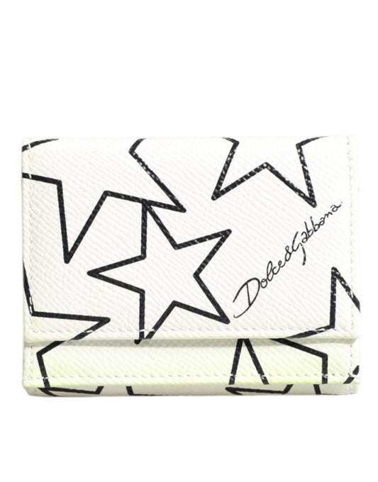 White Leather Trifold DG Star Print Card Holder Wallet