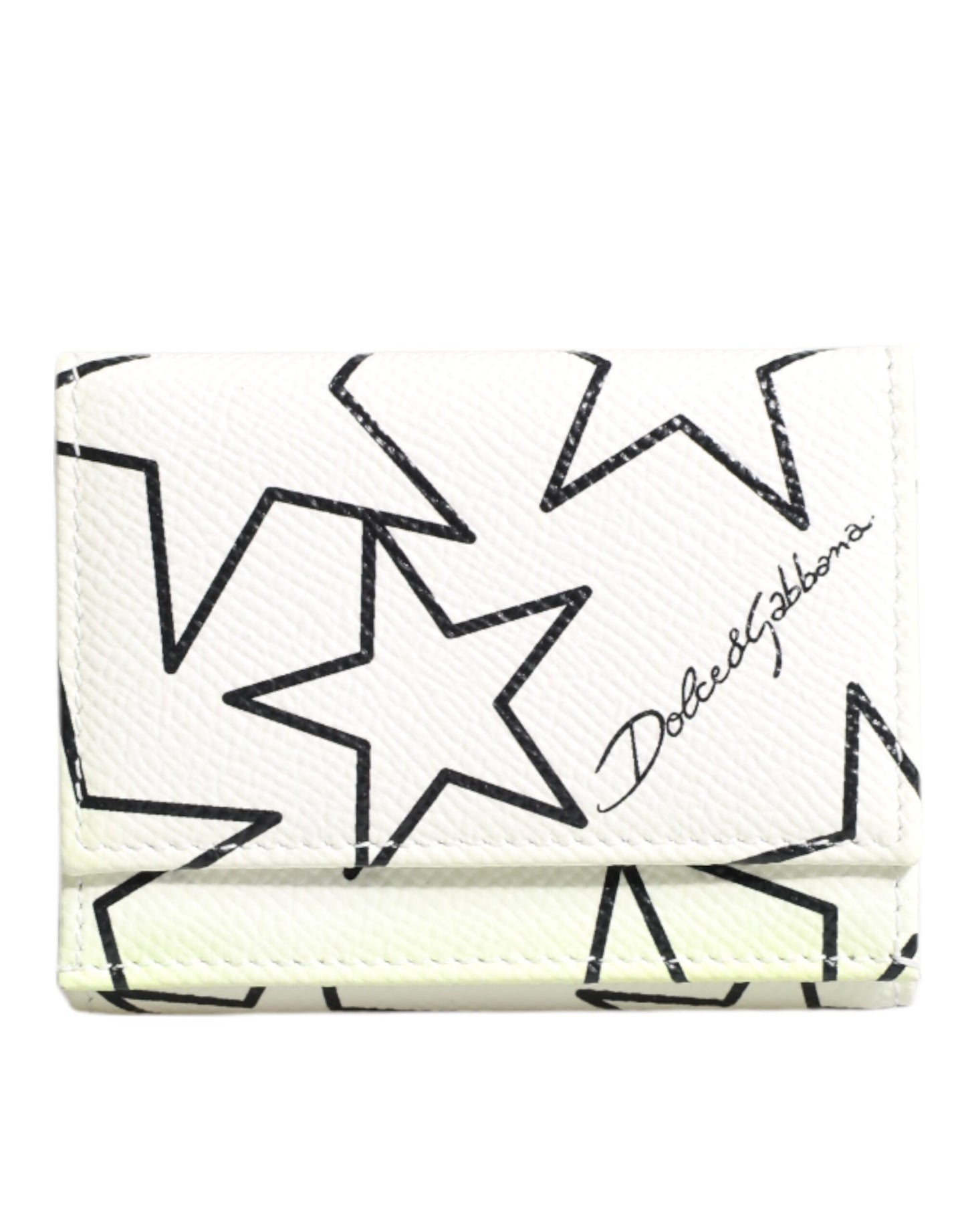 White Leather Trifold DG Star Print Card Holder Wallet