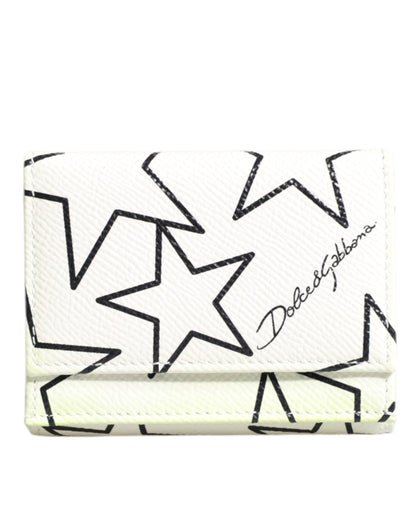 White Leather Trifold DG Star Print Card Holder Wallet