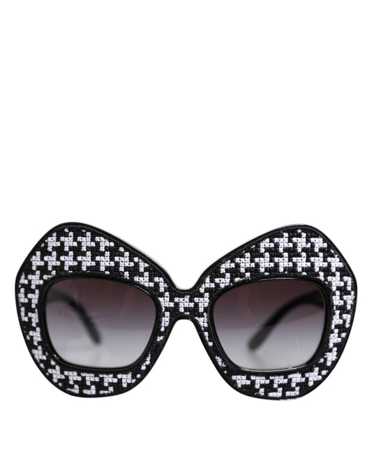 Black White PIED DE POULE Print Oversized Shades Sunglasses