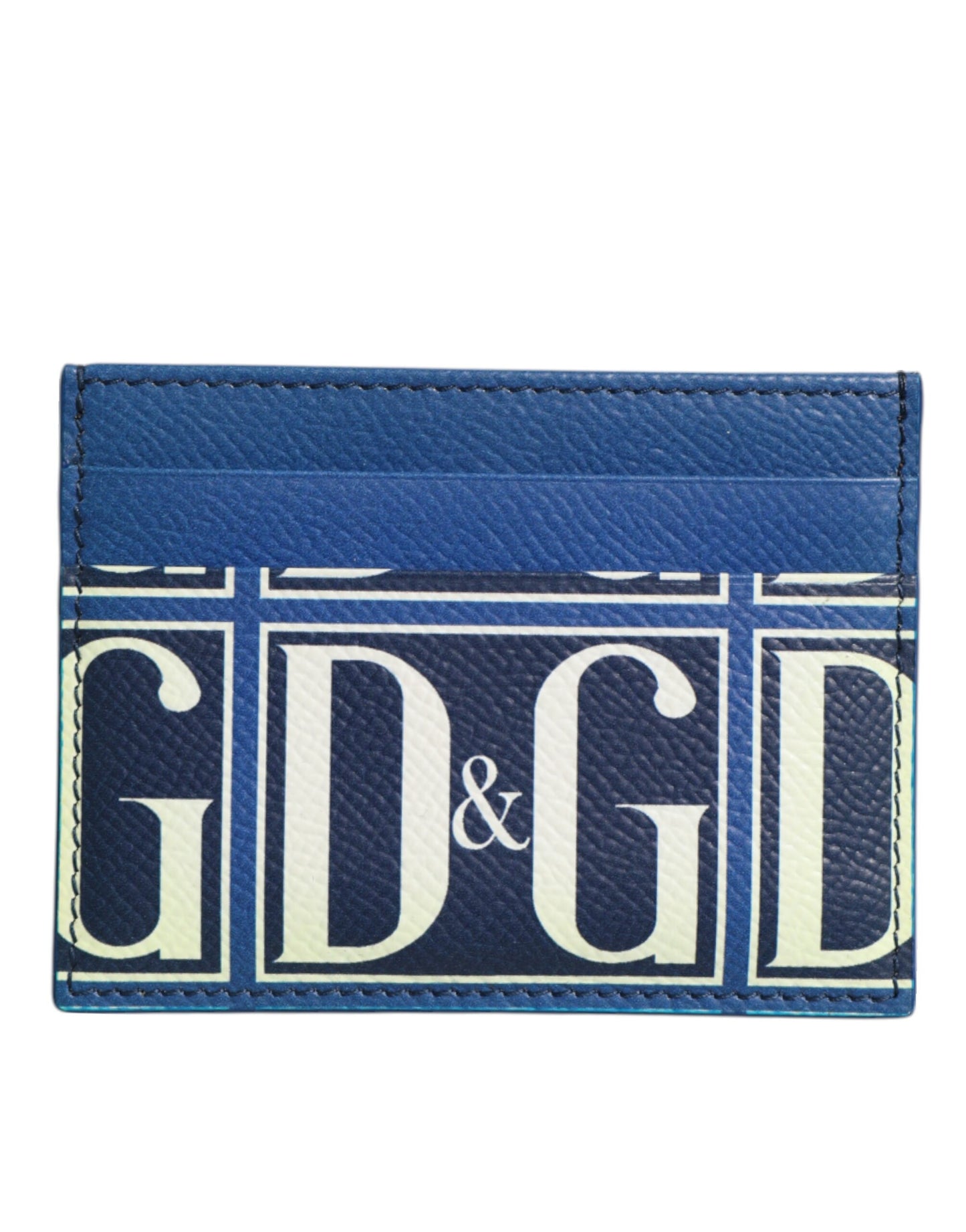 Blue Calf Leather DG Logo Print Monogram Card Holder Wallet