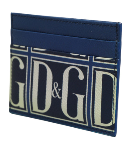 Blue Calf Leather DG Logo Print Monogram Card Holder Wallet