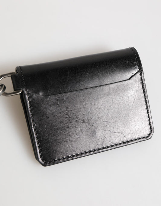 Black Leather Logo Embossed Key Chain Card Holder Wallet