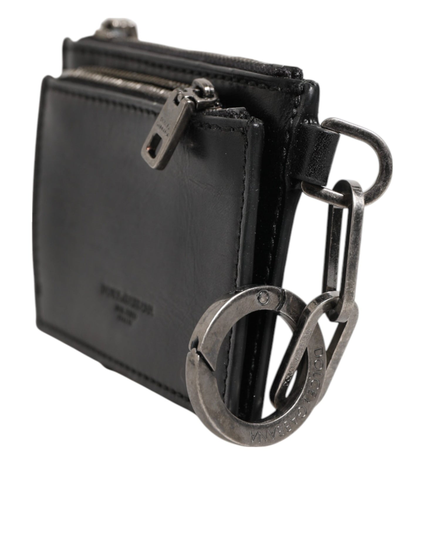 Black Leather Zip Logo Keyring Coin Purse Keyring Wallet