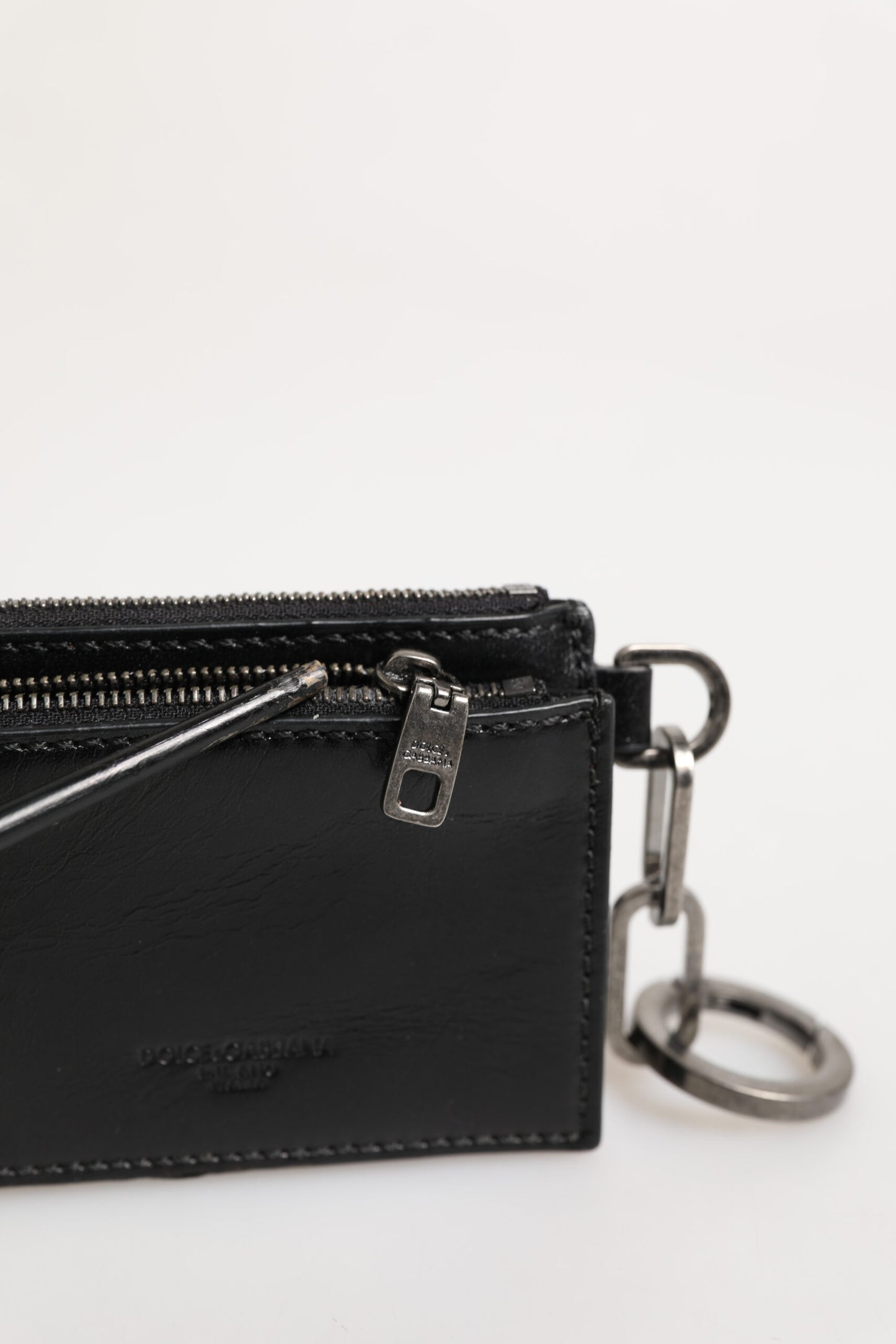 Black Leather Zip Logo Keyring Coin Purse Keyring Wallet