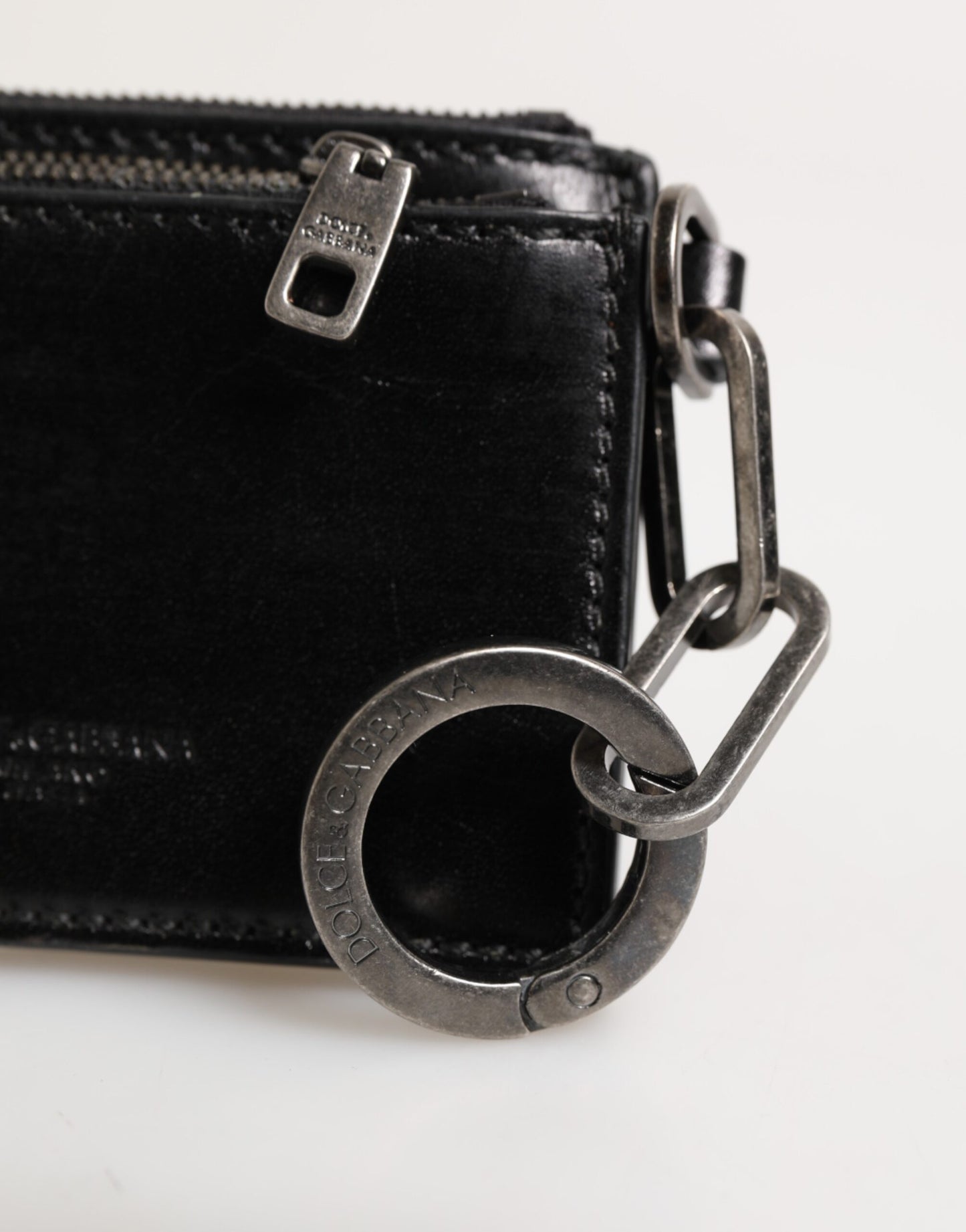 Black Leather Zip Logo Keyring Coin Purse Keyring Wallet