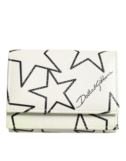 White Leather Trifold DG Star Print Card Holder Wallet