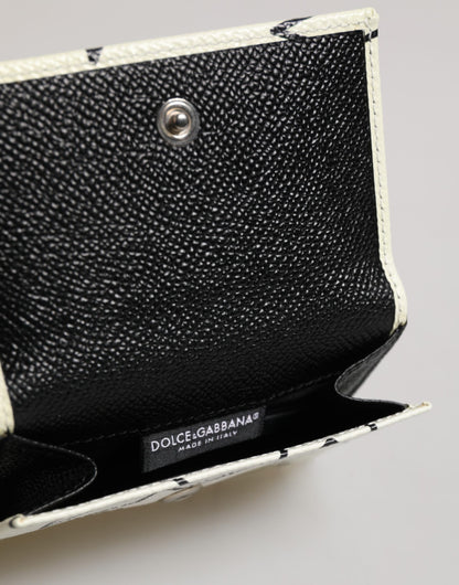 White Leather Trifold DG Star Print Card Holder Wallet