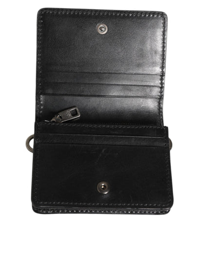 Black Leather Bifold Card Holder Mens Coin Purse Key Clip Wallet