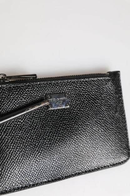 Black Leather Chain Link Mens Coin Purse Key Clip Holder Wallet