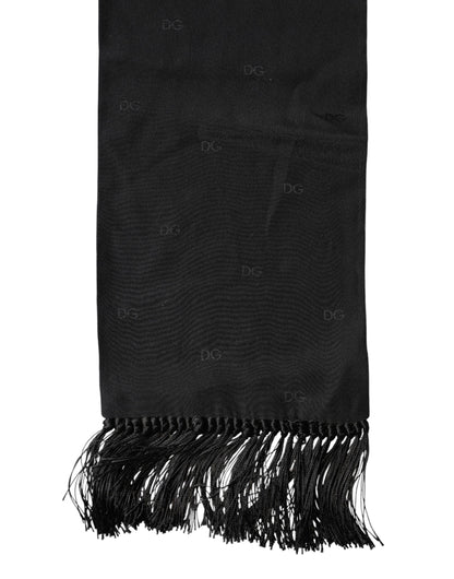 Black Logo Silk Fringes Neck Foulard Scarf